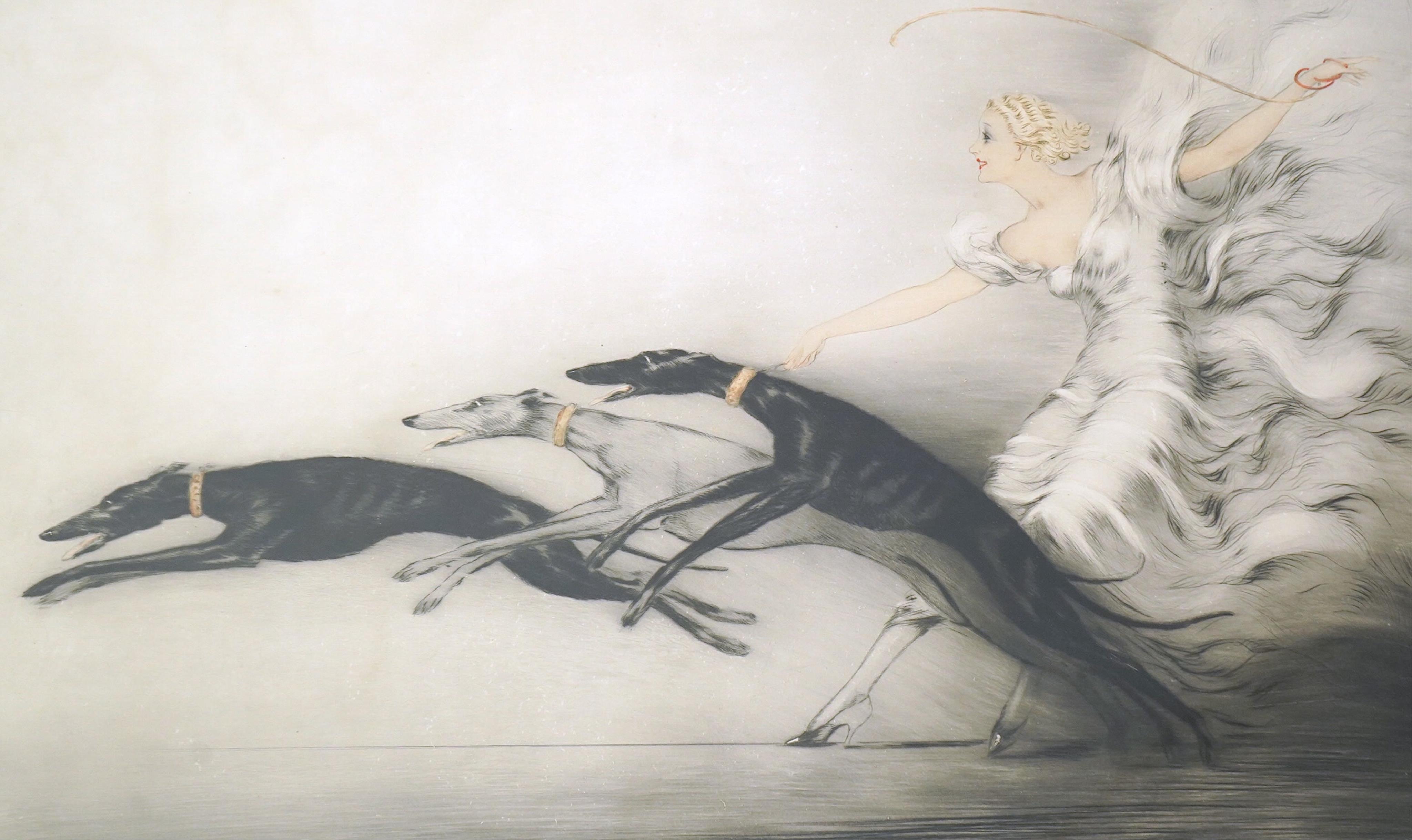 Louis Icart (French, 1888-1950), 'Vitesse', hand coloured drypoint etching, 38 x 62cm, sheet 56 x 78cm